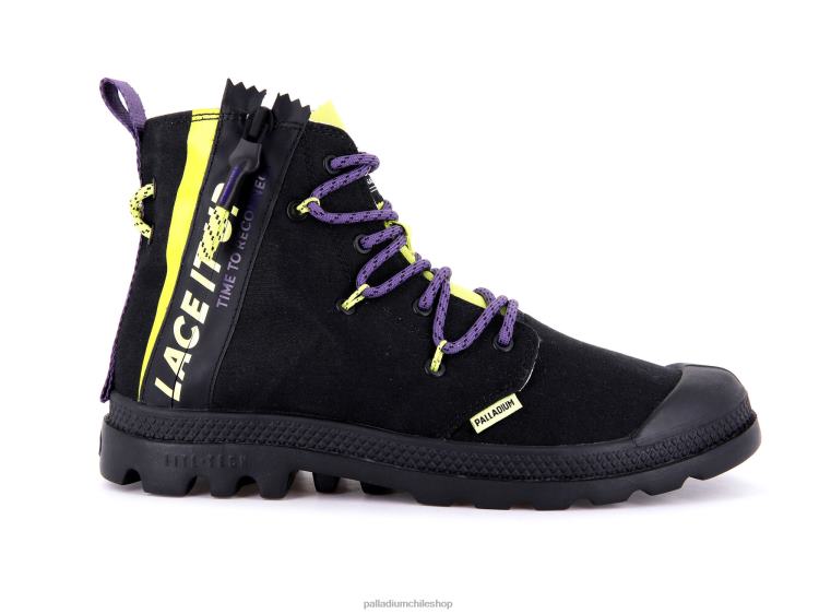 botas negro/lima salvaje 48PB41 Palladium pampa lite encaje unisexo